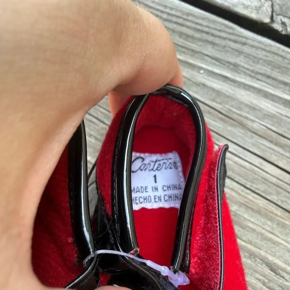 Vintage Carter’s Red Wool Mary Jane Bow Baby Shoes Size 1 Deadstock